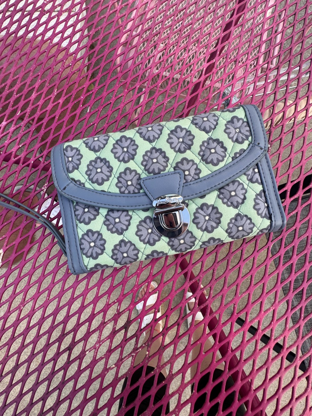 Vera Bradley Mint Quilted Mini Crossbody with Gray Floral Print
